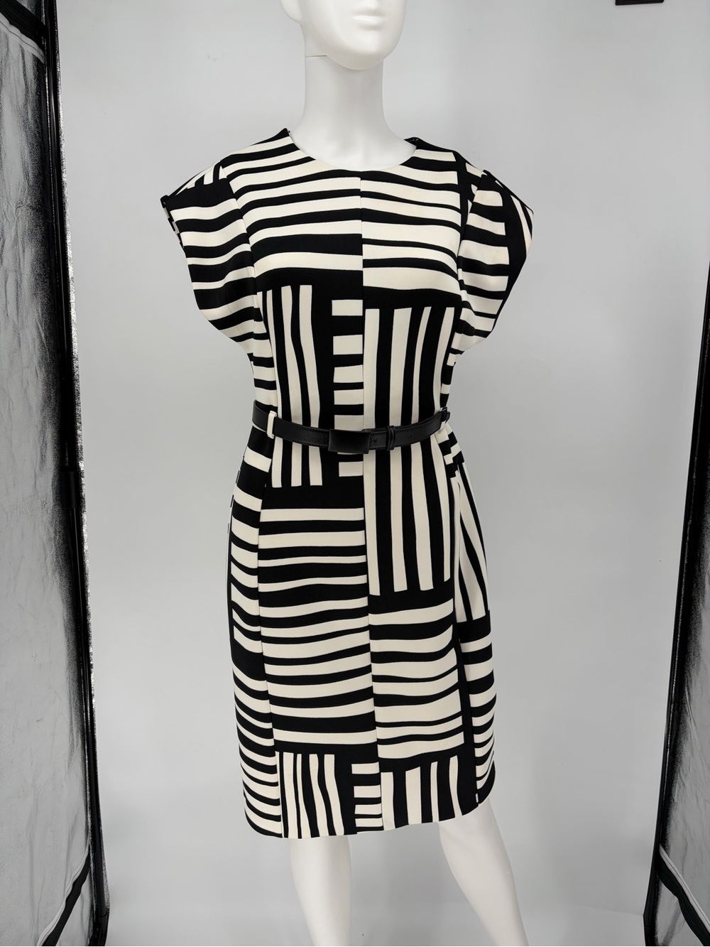 Calvin Klein Black and White Geometric Shift Dress